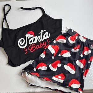 267 - Santa Baby Women's Black and Red Sleepwear Set